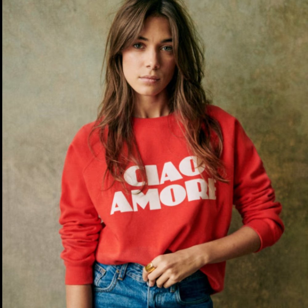 Sezane Ciao Amore Red Sweatshirt Size Large New without Tags